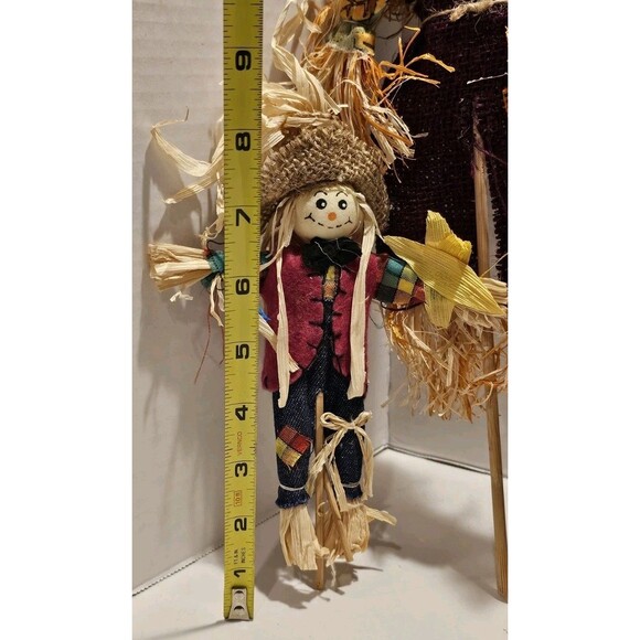 Adorable Lot of 7 Fall Harvest Scarecrow Decorations w/Broom - 6" to 20" - Picture 7 of 9